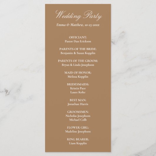 Programme Script classique sophistiqué Mariage Brown doré (Dos)