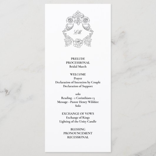 Programme Script classique sophistiqué Mariage noir et blanc (Devant)