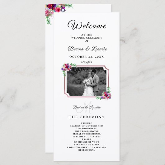 Programme Script floral simple |Mariage moderne (Devant / Derrière)