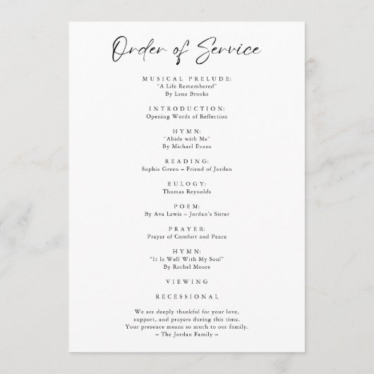 Programme Script Funeral Memorial Ordre de service pas cher (Dos)