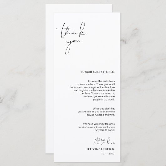 Programme Script minimalisme moderne Placage Merci (Devant / Derrière)