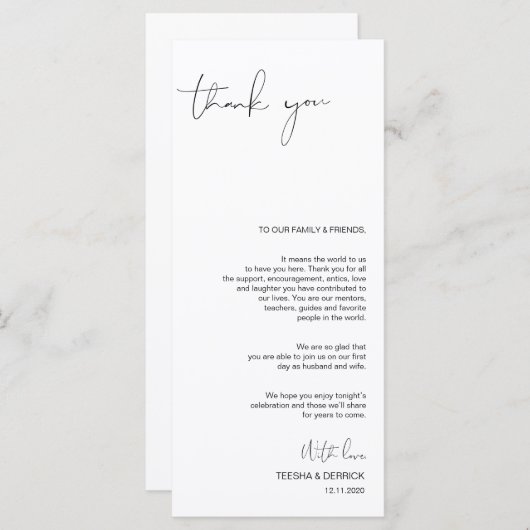 Programme Script minimalisme moderne Placage Merci (Devant / Derrière)