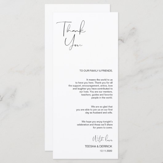 Programme Script minimalisme moderne Placage Merci (Devant / Derrière)