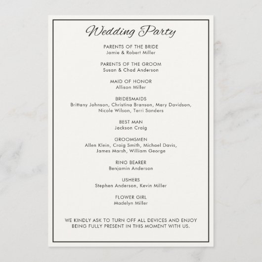 Programme Script minimaliste Mariage blanc doux (Dos)