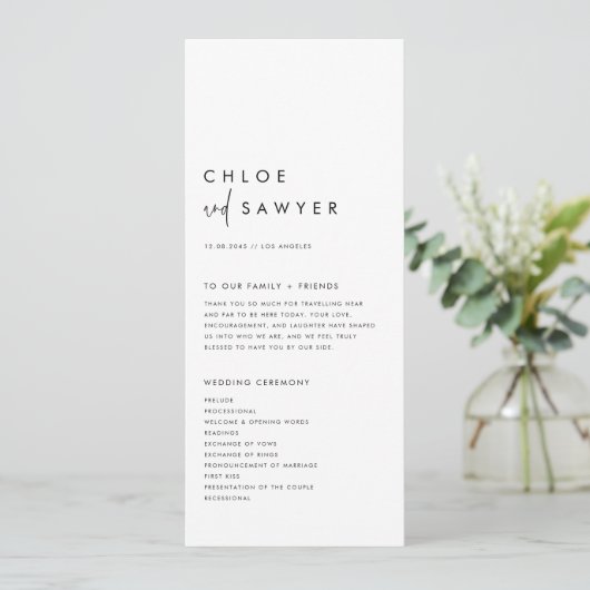 Programme Script minimaliste noir manuscrit Mariage moderne (Debout devant)