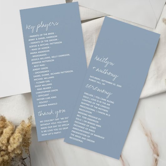 Programme Script moderne Dusty bleu minimaliste Mariage