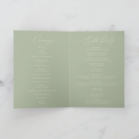 Programme Script Whimsical | Mariage Plié Vert Sage (Intérieur)