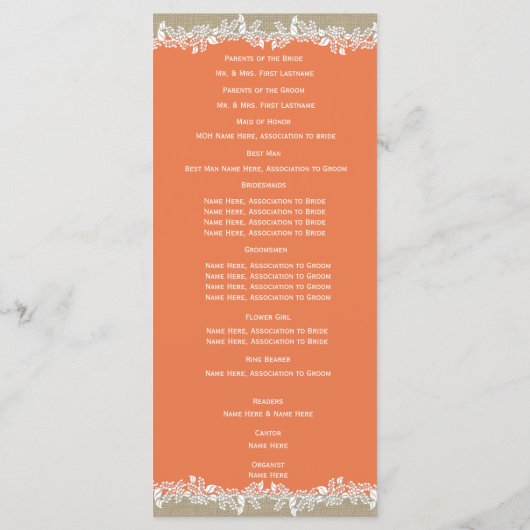 Programme Sea Garland Tangerine et Burlap Wedding Program (Dos)