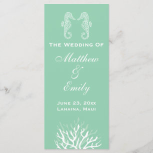 Programme Seafoam Green Coral Reef Seahorse Wedding Programm