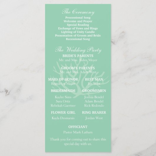 Programme Seafoam Green Coral Reef Seahorse Wedding Programm (Dos)