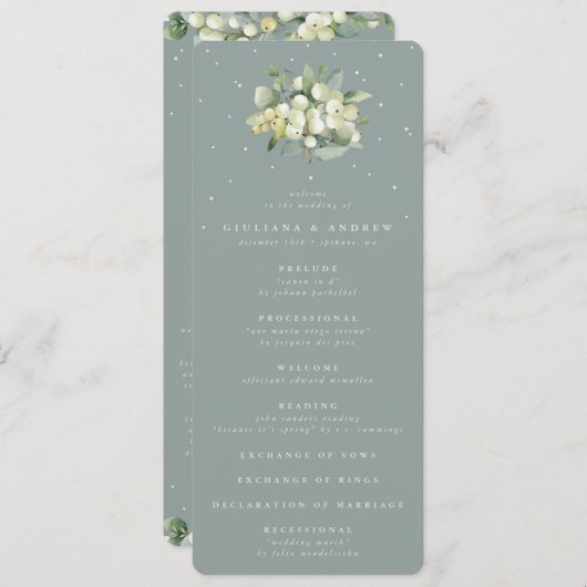 Programme Seafoam Green Snowberry+Eucalyptus Bouquet Mariage (Devant / Derrière)