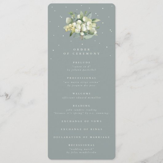 Programme Seafoam Green Snowberry+Eucalyptus Bouquet Mariage (Devant)