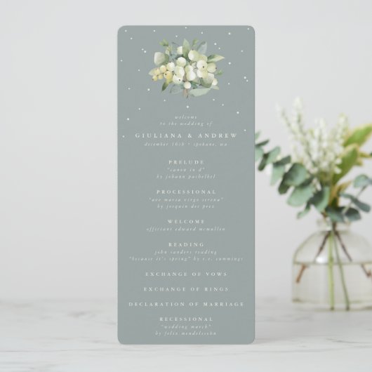 Programme Seafoam Green Snowberry+Eucalyptus Bouquet Mariage (Debout devant)