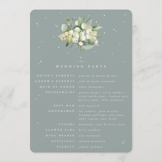 Programme Seafoam Green Snowberry+Eucalyptus Bouquet Mariage (Dos)