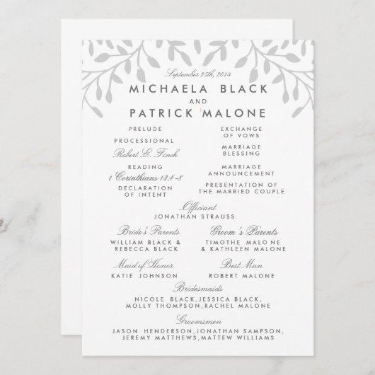 Programme Secret Garden Wedding Program (Devant / Derrière)
