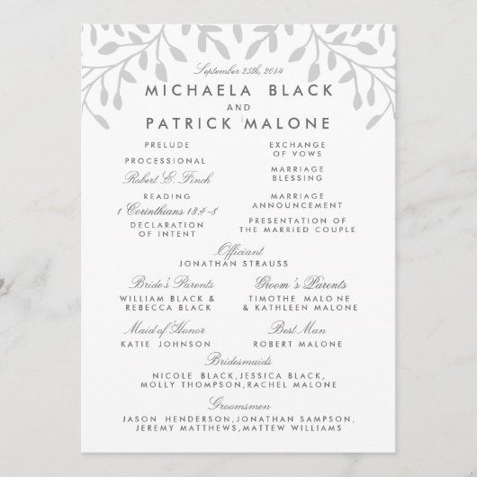 Programme Secret Garden Wedding Program (Devant)