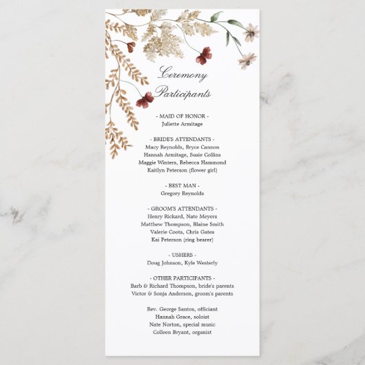 Programme Sedona Garden Wedding Day Program (Dos)