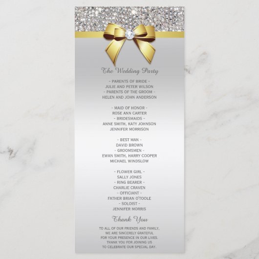 Programme Séquines d'argent Gold Diamond Bow Wedding Program (Dos)