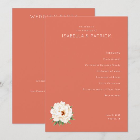 Programme Serene Coral Floral Wedding Ceremony Schedule (Devant / Derrière)