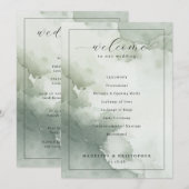 Programme Serene Green Watercolor Wedding Ceremony Schedule (Devant / Derrière)