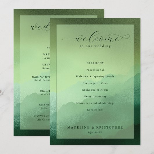 Programme Serene Green Wedding Ceremony Program (Devant / Derrière)