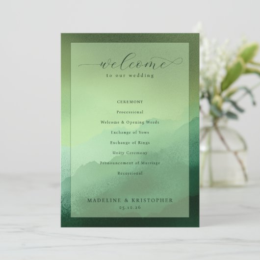 Programme Serene Green Wedding Ceremony Program (Debout devant)