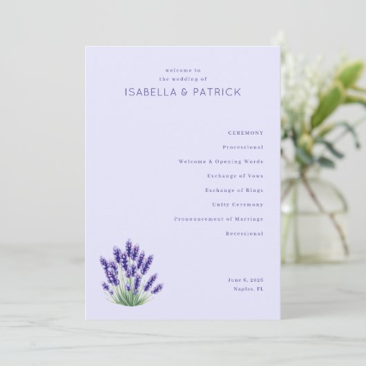 Programme Serene Lavender Floral Wedding Program (Debout devant)