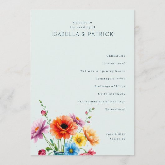 Programme Serene Pastel Floral Wedding Ceremony (Devant)