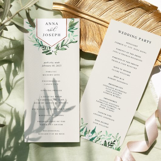 Programme Serre | Cérémonie de mariage botanique à l'aquarel