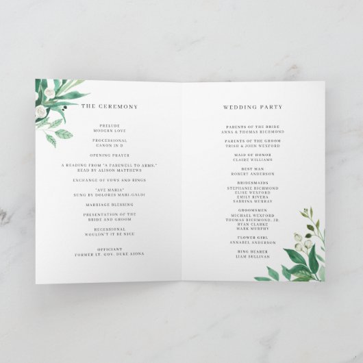 Programme Serre | Mariage botanique aquarelle (Intérieur)