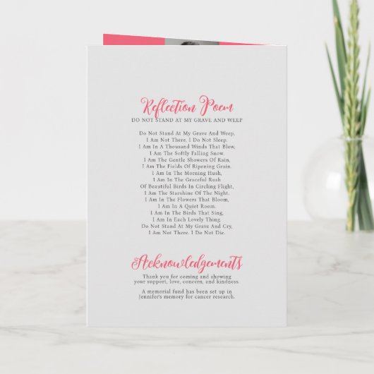 Programme Service commémoratif funérailles colombe rose roug (Dos)