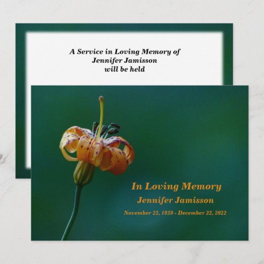 Programme Service commémoratif, Lys jaune doré Floral (Devant / Derrière)