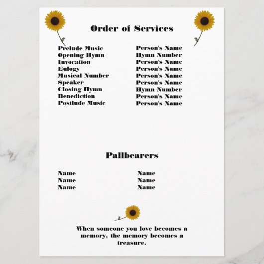 Programme Service commémoratif Sunflower Photo (Dos)