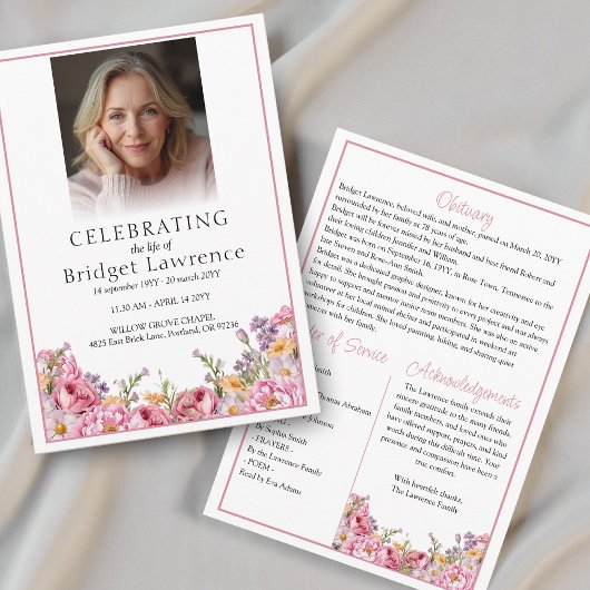 Programme Service funèbre de la belle pivoine rose d'été