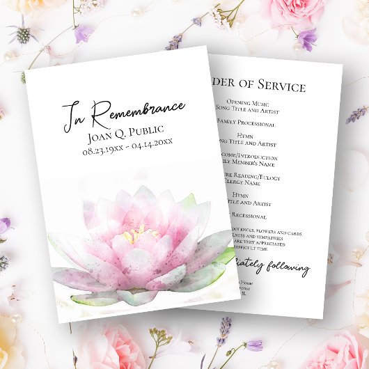 Programme Service funèbre mémorial au nénuphar rose