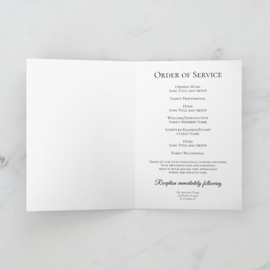 Programme Service funéraire à fleurs blanches plié (Intérieur)