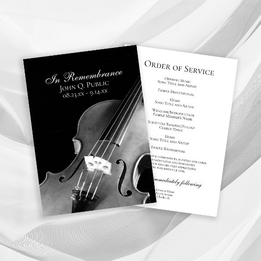 Programme Service funéraire de musiciens de violon noir blan