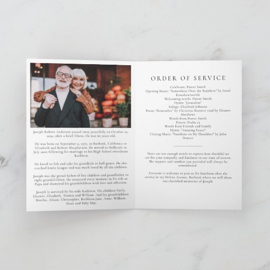 Programme Service funéraire de photos de Mountain Lake (Intérieur)