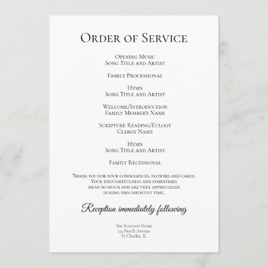 Programme Service funéraire floral de carnation blanche (Dos)