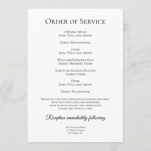 Programme Service funéraire rose pâle (Dos)