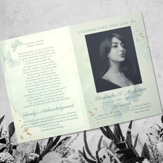 Programme Services funéraires aux papillons d'aquarelle vert