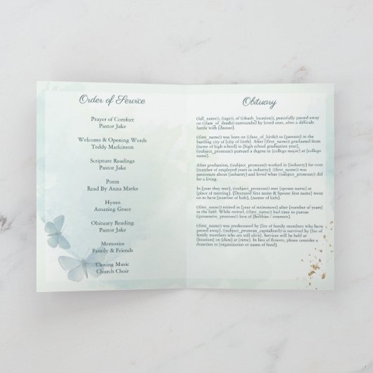 Programme Services funéraires aux papillons d'aquarelle vert (Intérieur)