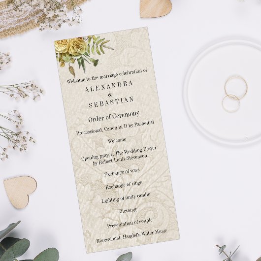 Programme Shabby Chic Cream Damask et Yellow Floral Mariage