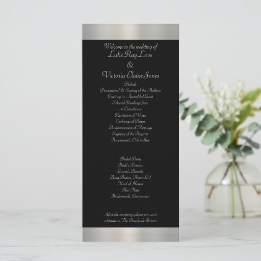 Programme Shimmery Silver & Black Stried Bow Mariage (Debout devant)