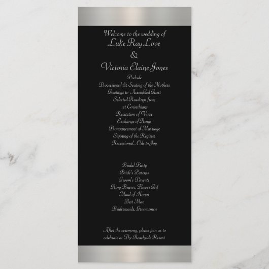 Programme Shimmery Silver & Black Stried Bow Mariage (Devant)