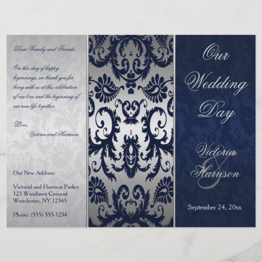 Programme Silver and Navy Blue Mariage damassé (Devant)