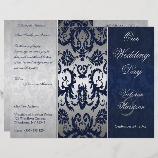 Programme Silver and Navy Blue Mariage damassé (Devant / Derrière)