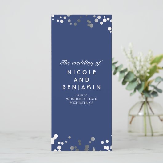 Programme Silver Comfetti Élégant Marine Blue Wedding Progra (Debout devant)