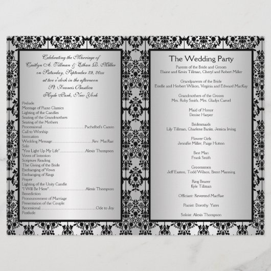 Programme Silver et Black Mariage damassé (Dos)