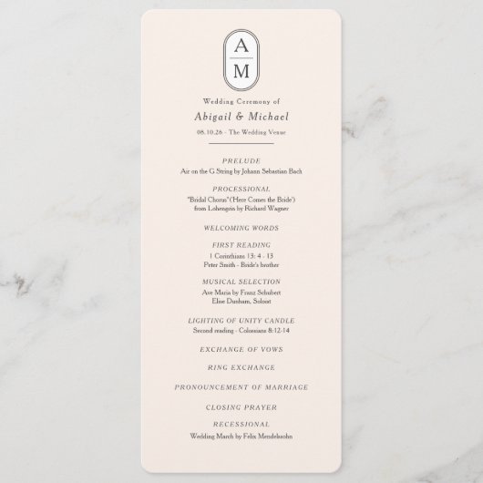 Programme Simple beige, Initiales modernes ordre de service (Devant)